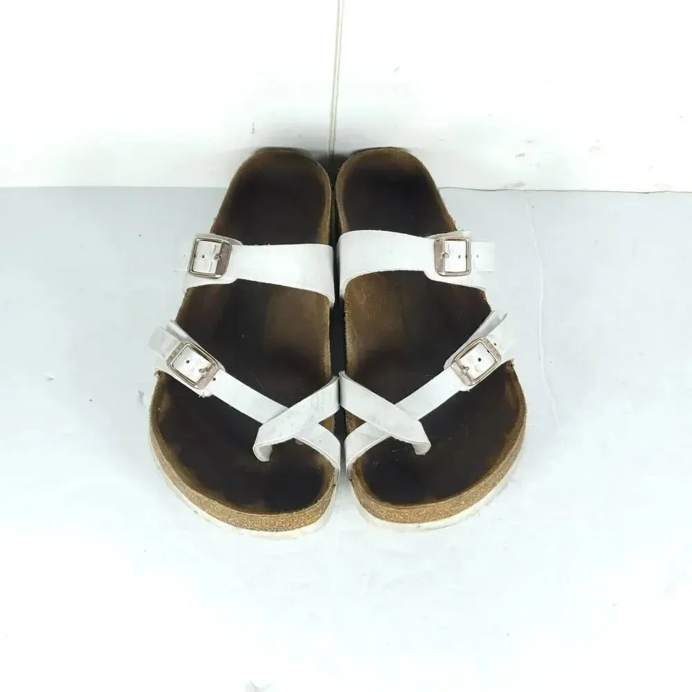 Birkenstock Women's Mayari US8 EU39 Birko-Flor White Strappy Slide sandals